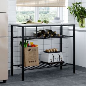 Rustic Farmhouse Counter Height Dining Kitchen Kitchen Island Prep Table, Kitchen Storage Rack with Worktop and 2 Shelves,Faux-Marble, White