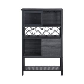 Industrial Bar Cabinet with Wine Rack for Liquor and Glasses; Wood and Metal Cabinet for Home Kitchen Storage Cabinet