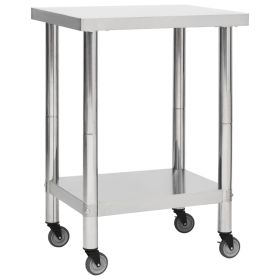 Kitchen Work Table with Wheels 23.6"x17.7"x33.5" Stainless Steel