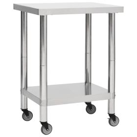 Kitchen Work Table with Wheels 31.5"x17.7"x33.5" Stainless Steel