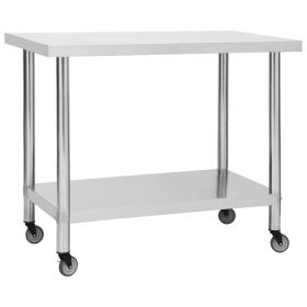 Kitchen Work Table with Wheels 39.4"x23.6"x33.5" Stainless Steel