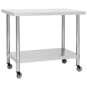 Kitchen Work Table with Wheels 39.4"x17.7"x33.5" Stainless Steel