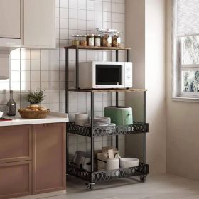 Four layer kitchen baker rack, vertical microwave oven rack, kitchen storage rack with wheels, suitable for kitchens and restaurants