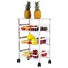 Kitchen Storage Rolling Cart;  Kitchen Cart with Lockable Wheels;  4 Tier Metal Wire Basket Shelf Rolling Storage Cart White