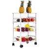 Kitchen Storage Rolling Cart;  Kitchen Cart with Lockable Wheels;  4 Tier Metal Wire Basket Shelf Rolling Storage Cart White
