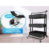 Three-layer mesh utility cart, rolling cart with handle and lockable wheel, multi-function storage rack in kitchen, living room and office