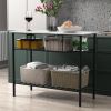 Rustic Farmhouse Counter Height Dining Kitchen Kitchen Island Prep Table, Kitchen Storage Rack with Worktop and 2 Shelves,Faux-Marble, White
