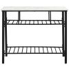 Rustic Farmhouse Counter Height Dining Kitchen Kitchen Island Prep Table, Kitchen Storage Rack with Worktop and 2 Shelves,Faux-Marble, White