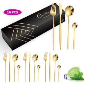 Stainless Steel Knife Fork And Spoon Set (Option: 410 Portugal 16 Piece Set-Gold)
