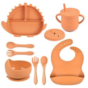 8-piece Children's Silicone Tableware Set Dinosaur Silicone Plate Bib Spoon Fork Cup Baby Silicone Plate (Option: Y25-B)