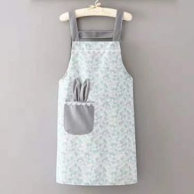 1pc Polyester Cotton Apron, Cute Rabbit Ears Apron, Adjustable Strap And Large Pockets Apron, Kitchen Cooking Baking Bib Apron, Chef Apron (Color: Green)