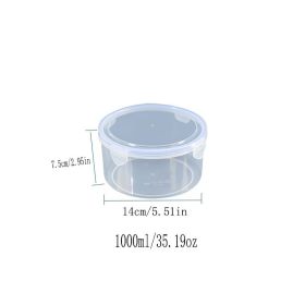 1/4pcs Multi-functional Airtight Plastic Storage Box; Refrigerator Storage Bowl; Microwave Heating Lunch Box; Food Storage Box; Airtight Box (size: Round 1000ml)