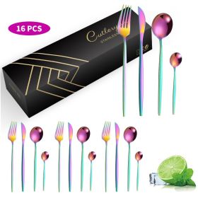 Stainless Steel Knife Fork And Spoon Set (Option: 410 Portugal 16 Piece Set-Magic Color)